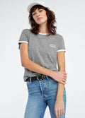 THE COLLEGIATE CHEST LOGO RINGER TEE - HEATHER GREY/WHITE