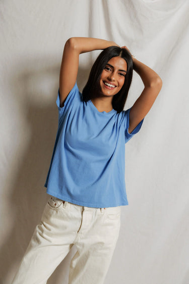 Harley cotton boxy crewneck tee in Pacific Blue