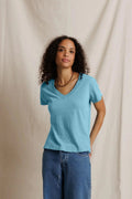 Henndrix cotton boxy v neck tee - Milky Blue