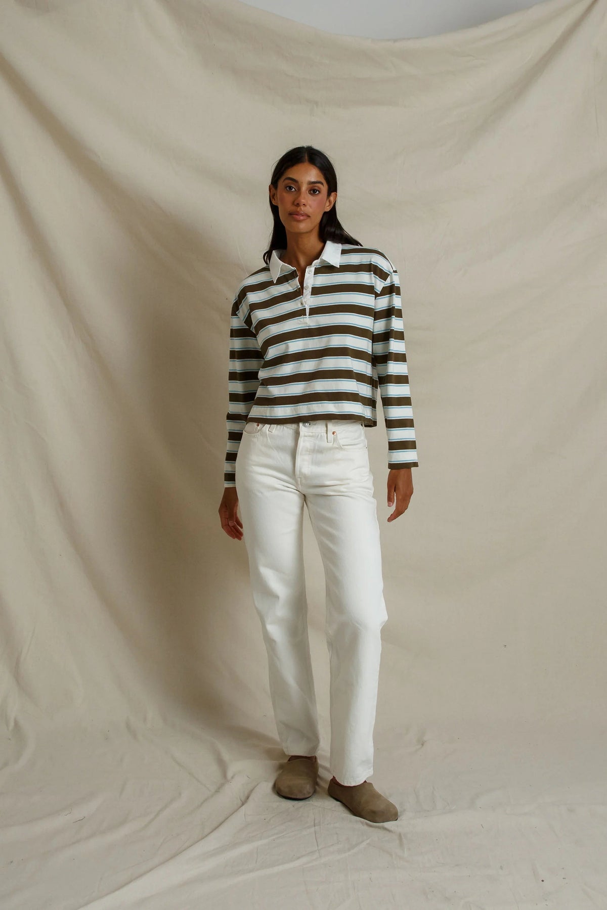Kaya cotton collared rugby striped long sleeve
