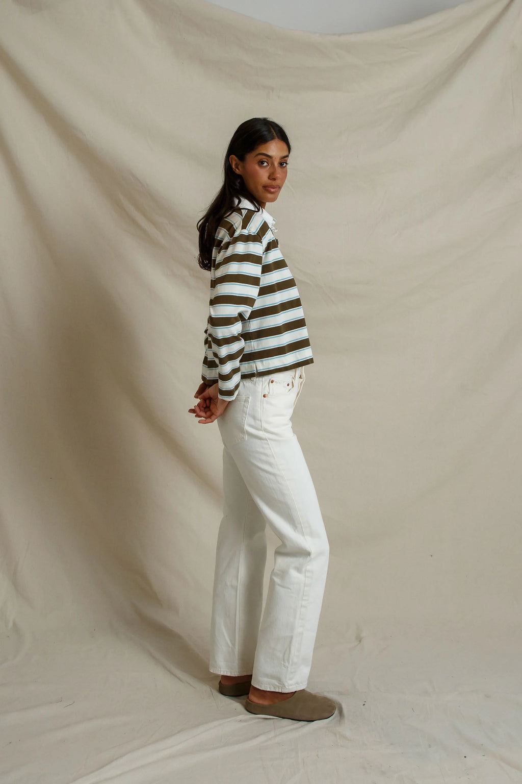 Kaya cotton collared rugby striped long sleeve