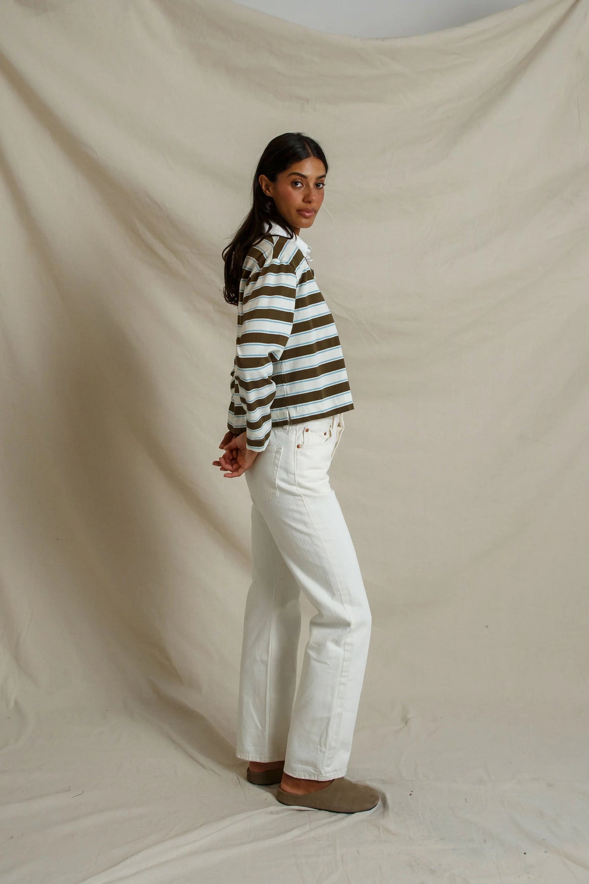 Kaya cotton collared rugby striped long sleeve