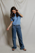 Kennedy reverse fleece short sleeve crew neck sweatshirt in Pacific Blue
