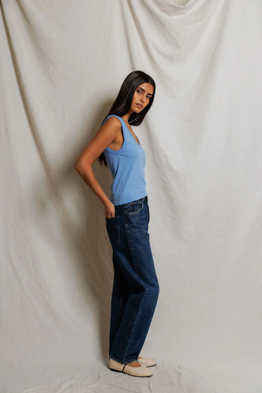 Khara crispy cotton u-neck tank Pacific Blue