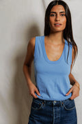 Khara crispy cotton u-neck tank Pacific Blue