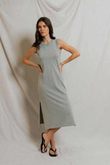 Lanell supima striped tank dress - Heather Grey