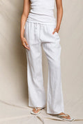Lorana linen drawstring pants - White