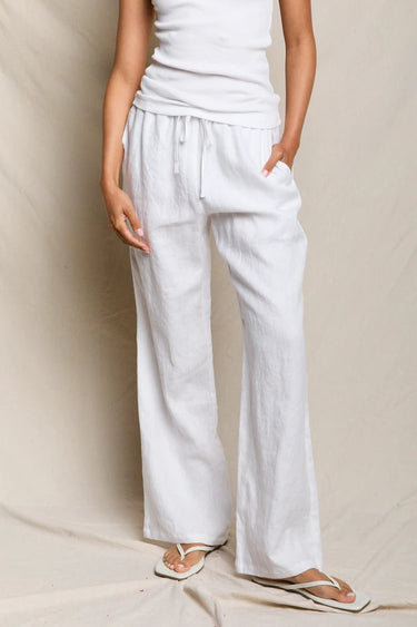 Lorana linen drawstring pants - White
