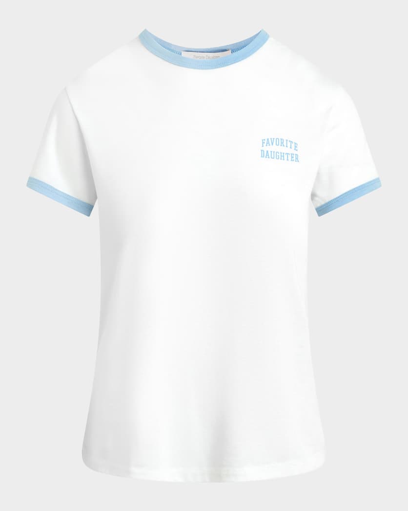 The Collegiate Crewneck Ringer T-Shirt - White/Sea Blue