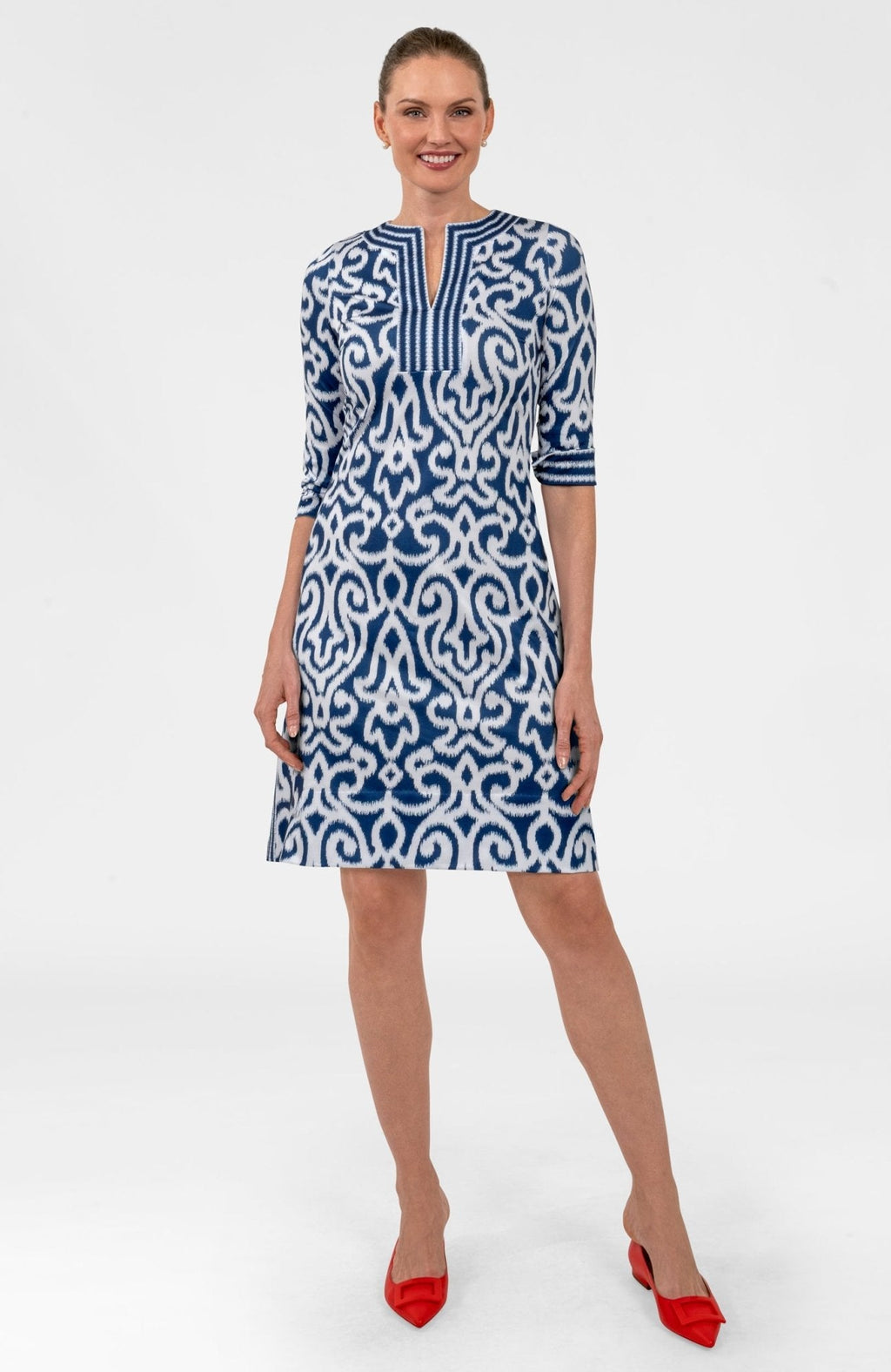 Split Neck Jersey Dress - Arabesque Navy