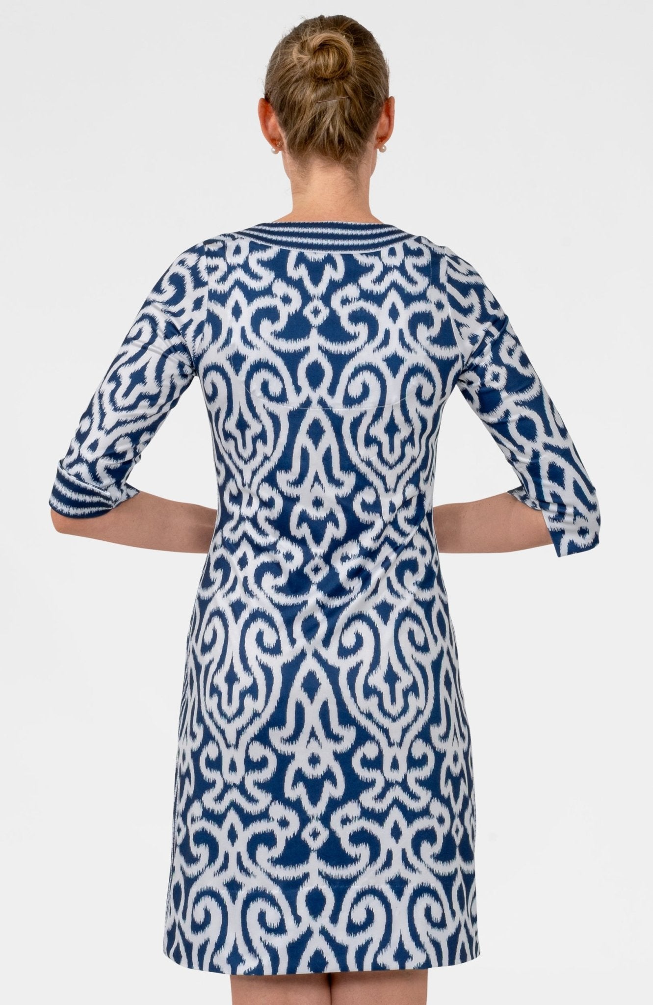 Split Neck Jersey Dress - Arabesque Navy