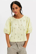 JESSIE EYELET TEE LEMON WATER COMBO