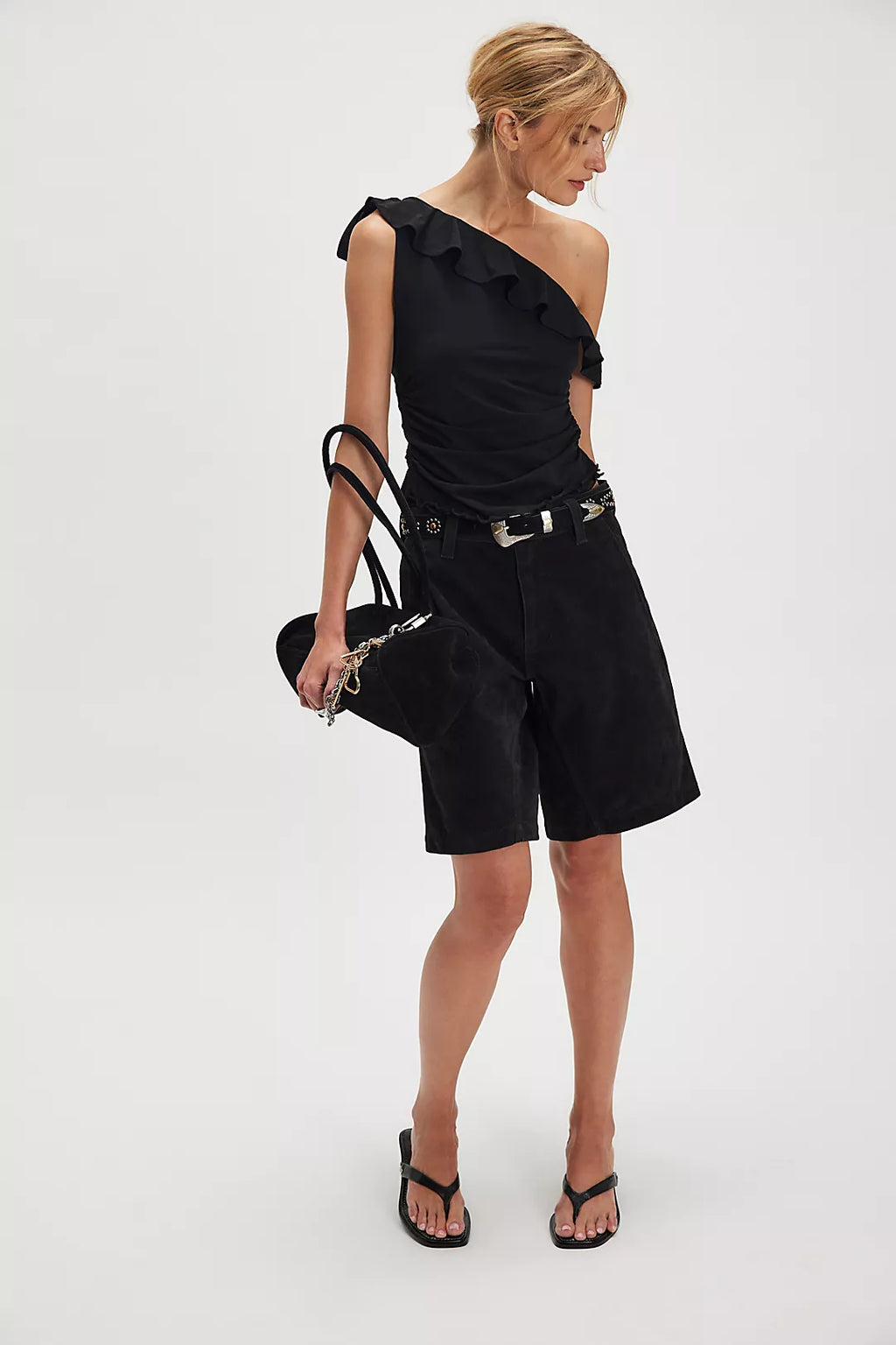 Isla Off-The-Shoulder Ruched Sleeveless Top Black