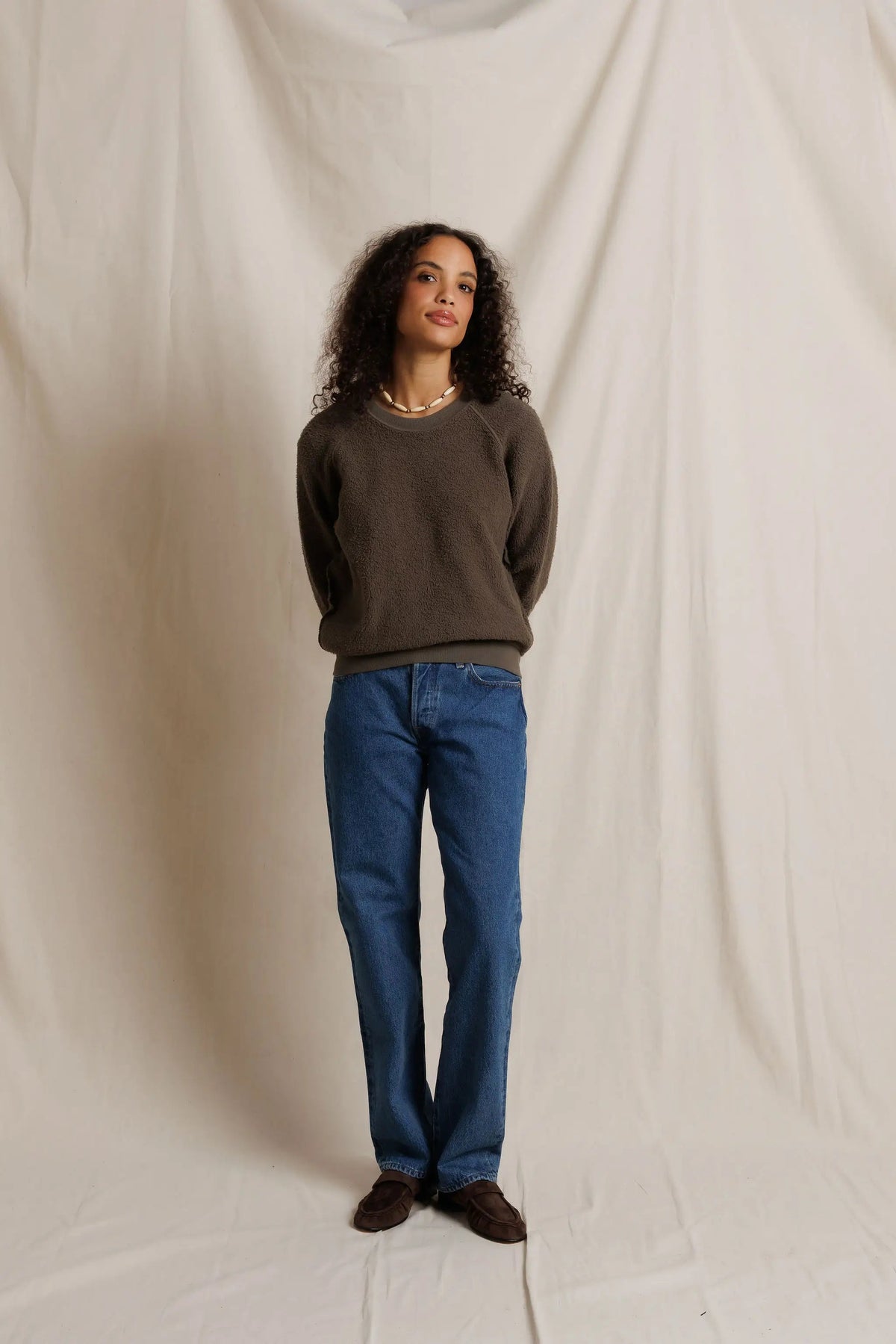 Ziggy reverse fleece crew neck sweatshirt - Dark Olive