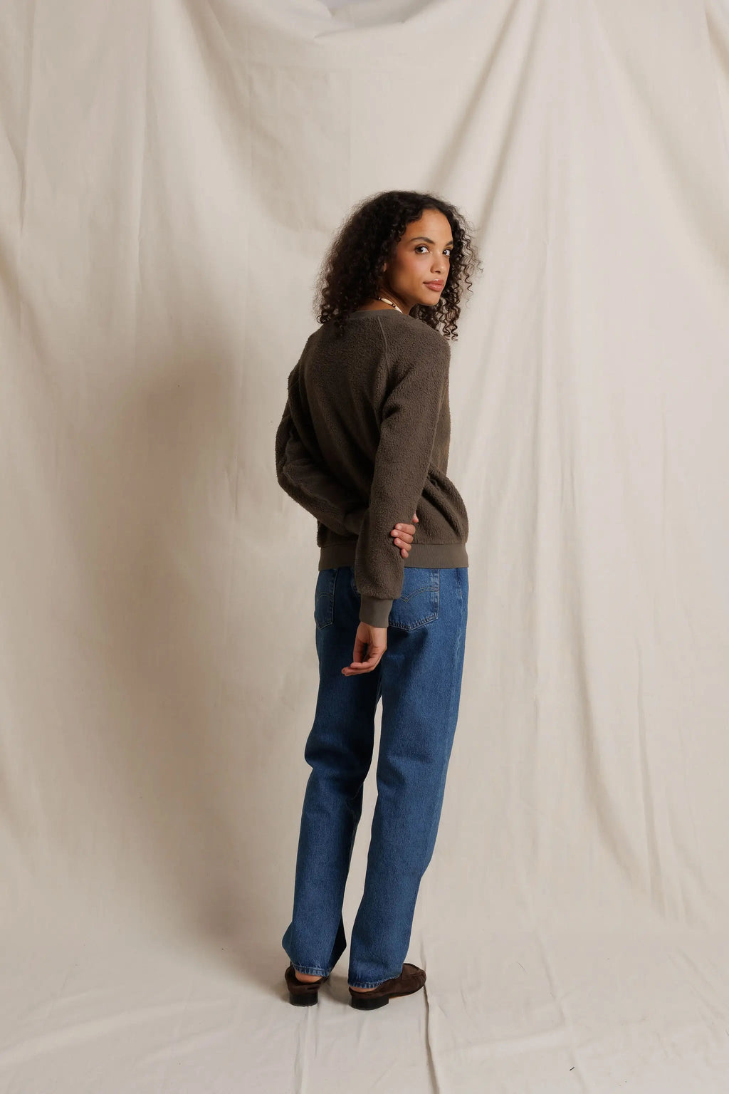 Ziggy reverse fleece crew neck sweatshirt - Dark Olive