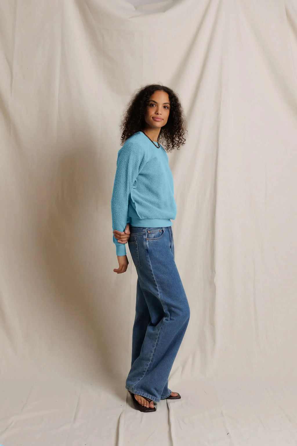 Ziggy reverse fleece crew neck sweatshirt - Milky Blue